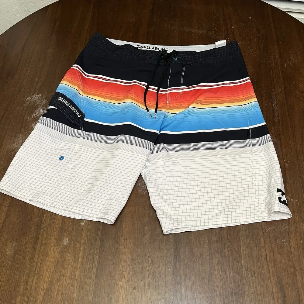 BILLABONG Men's Size 34 Striped Surfing Board Shorts Swim Trunks Platinum X NWT